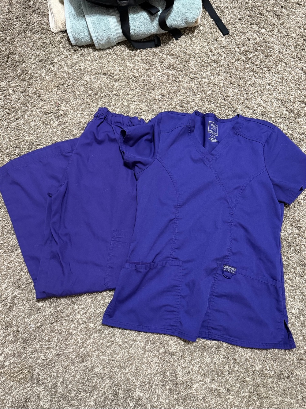 Cherokee Women’s Scrub Top and Pants Set in Purple